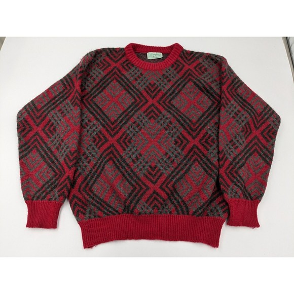 Vintage Benetton Made in Italy Mohair Blend‎ Geometric Knit Sweater Men Medium - Picture 1 of 8